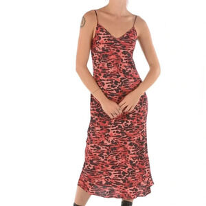 ALLSAINTS Hera Ambient Animal Print Slip Dress Red Size L NWT
